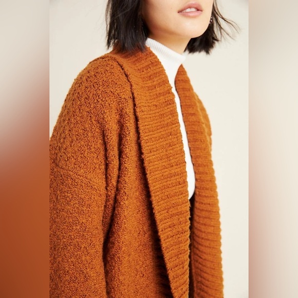 Anthropologie Denise Textured Knit Cocoon Cardigan Sweater Rust Orange Brown M - Picture 4 of 15